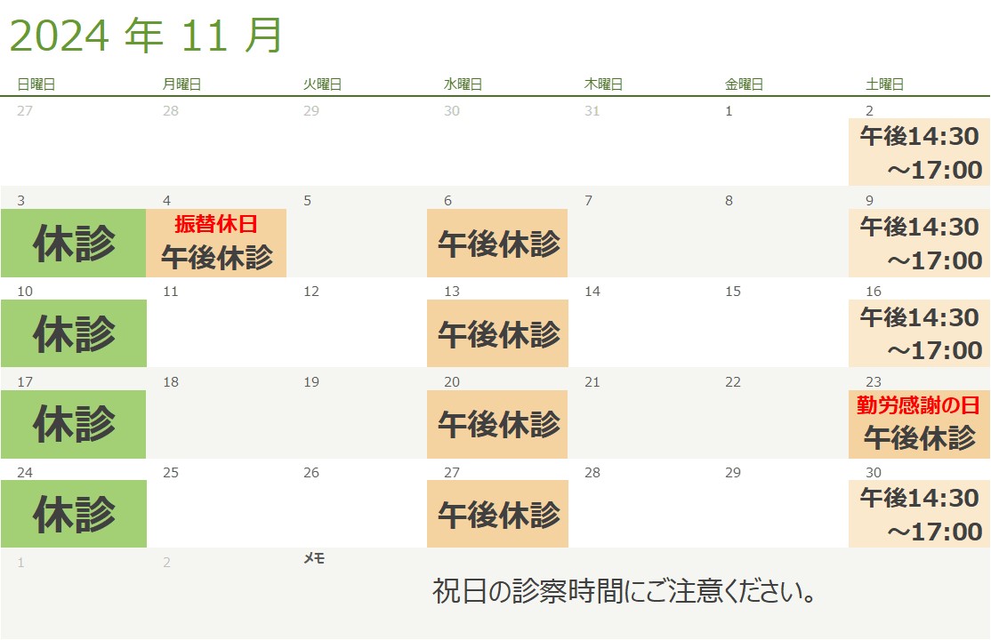 11月の診療スケジュール